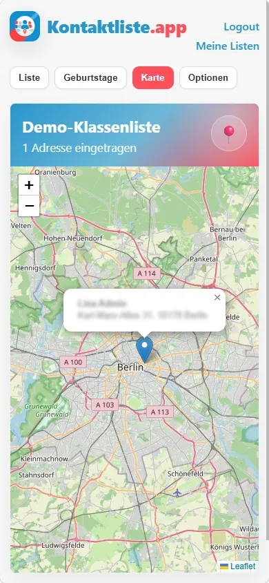 Mobile Ansicht einer Klassenliste auf dem Smartphone